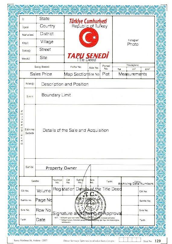 Tapu - Turkish Title Deed