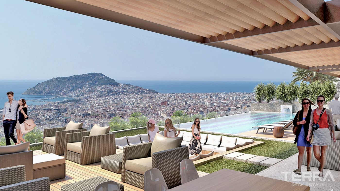 Alanya'da Deniz ve Kale Manzaralı Modern Daireler - 55306