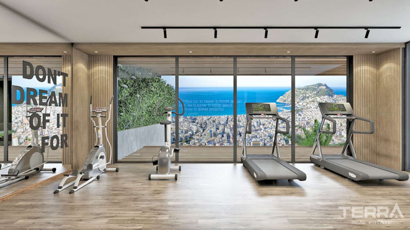 Alanya'da Deniz ve Kale Manzaralı Modern Daireler - 55307