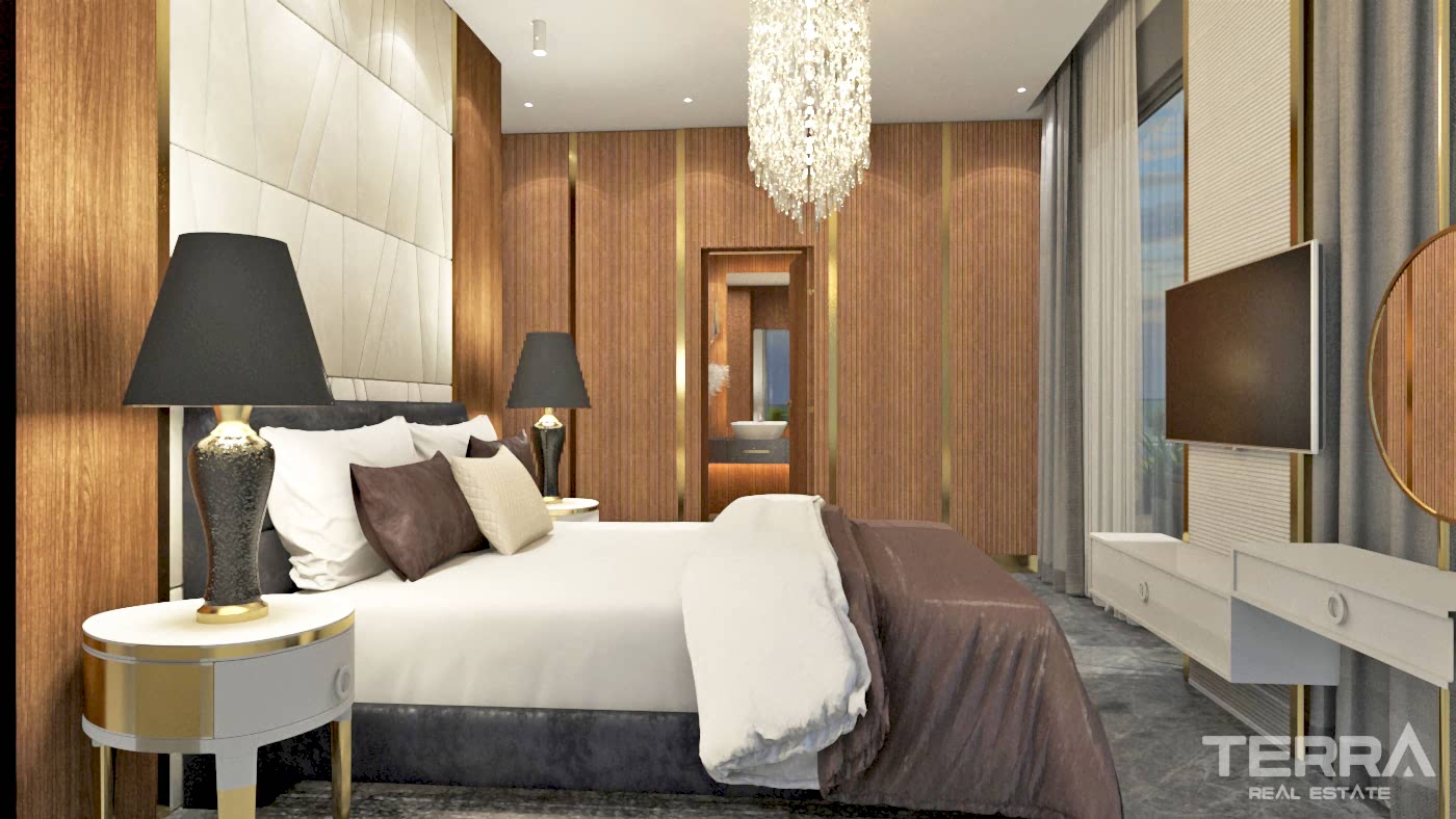 Alanya'da Deniz ve Kale Manzaralı Modern Daireler - 55335