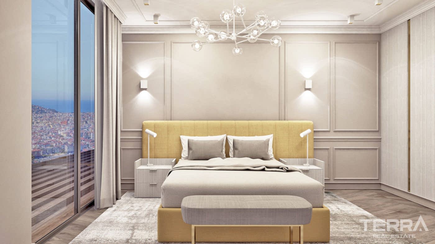 Alanya'da Deniz ve Kale Manzaralı Modern Daireler - 55337