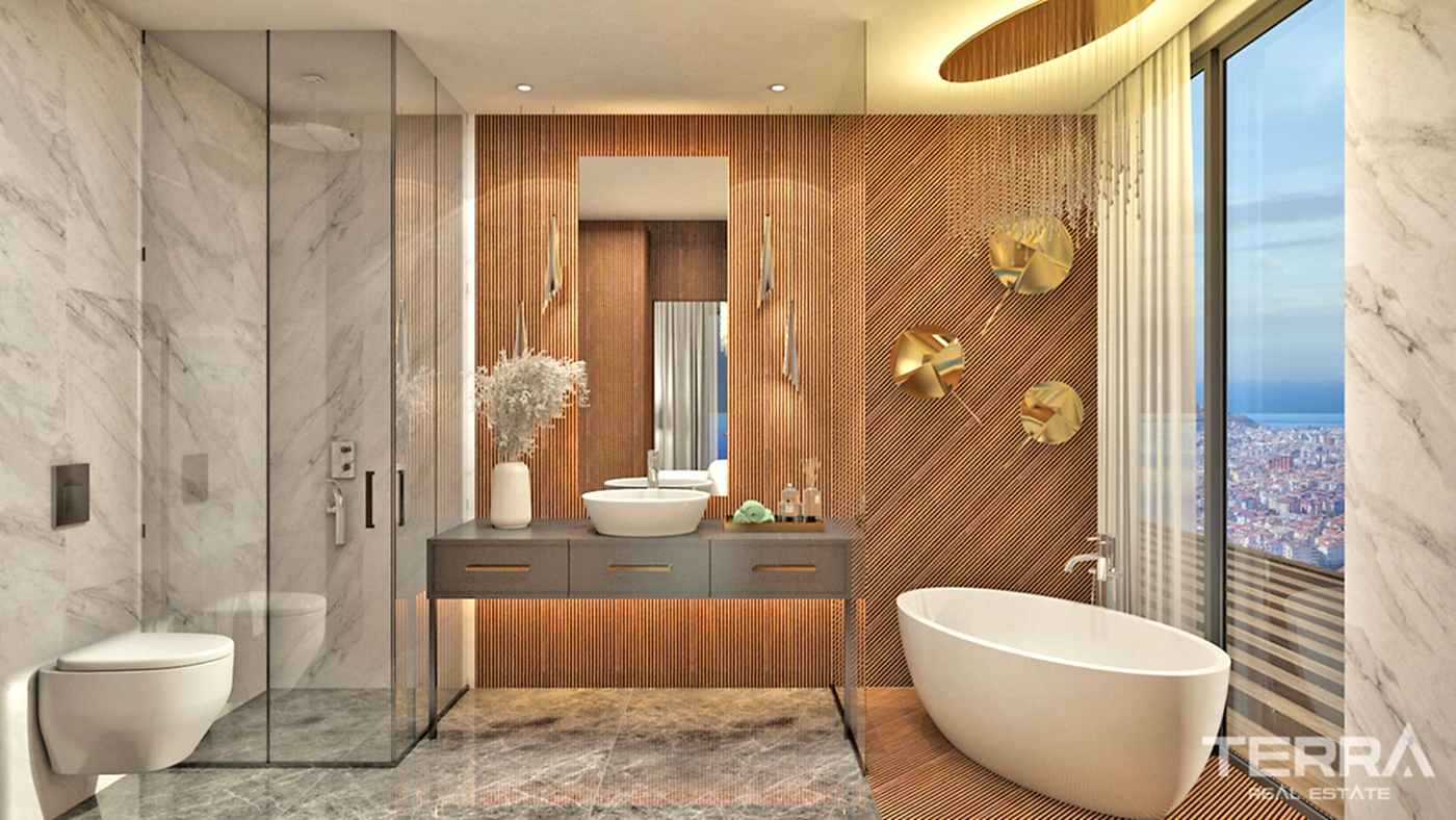 Alanya'da Deniz ve Kale Manzaralı Modern Daireler - 55339