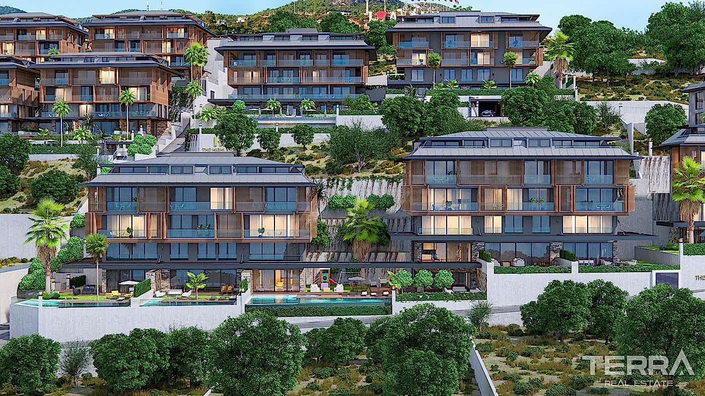 Alanya'da Deniz ve Kale Manzaralı Modern Daireler - 101293