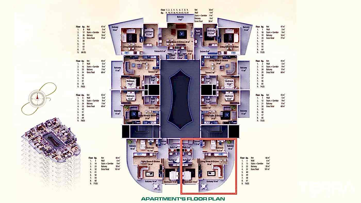 Appartement 2+1 meublé à Avsallar avec piscine, spa & équipements - 96564